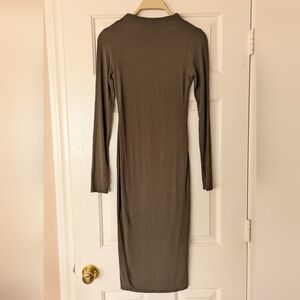 Naked Wardrobe Dark Olive Long Sleeve Midi Dress | Size Medium